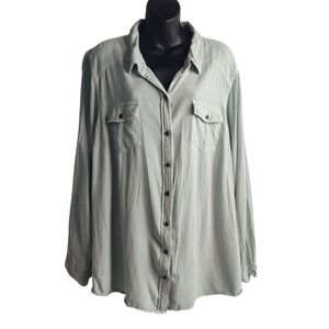 Torrid Green Oversized Notched Collar Button Down Shirt